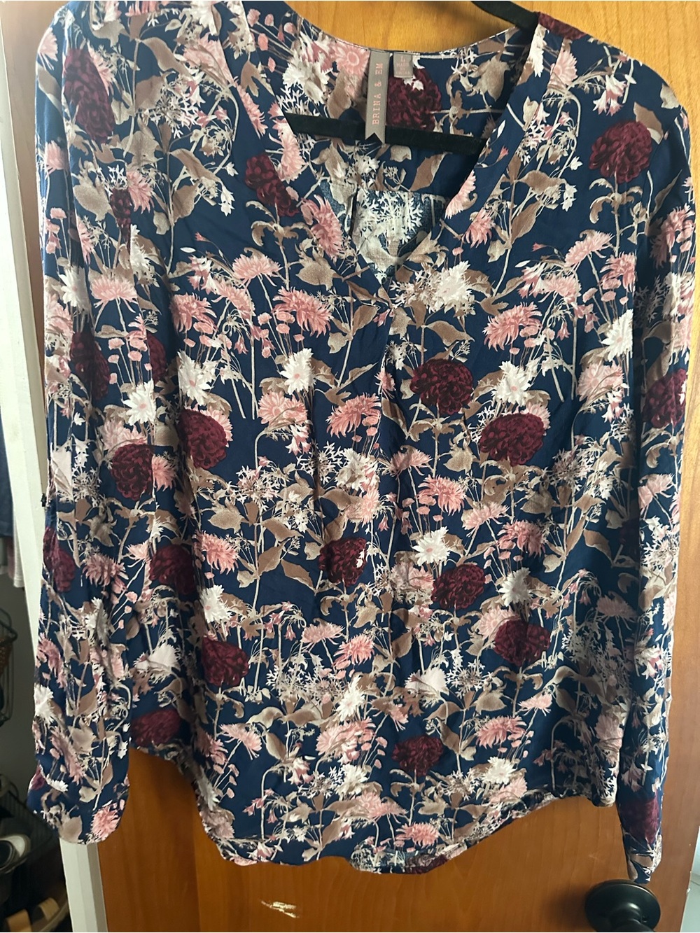 Long sleeve cotton blouse with sleeve buttons to transition to 3/4 sleeve